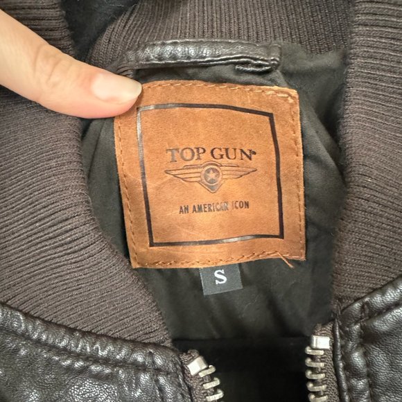 TOP GUN Women's Vegan Leather Brown Bomber Jacket Size S - Picture 7 of 9